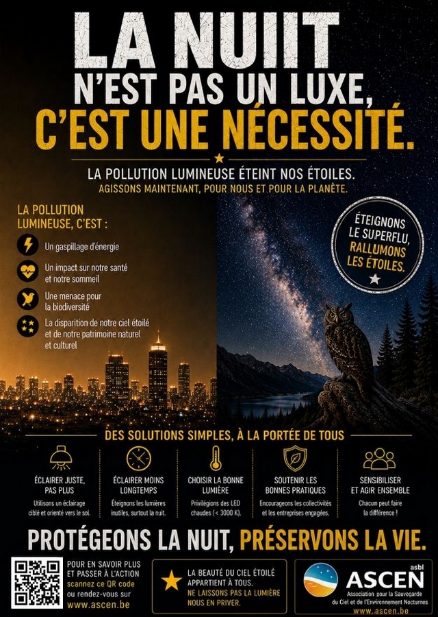 Poster vertical percutant opposant ville lumineuse et ciel nocturne préservé